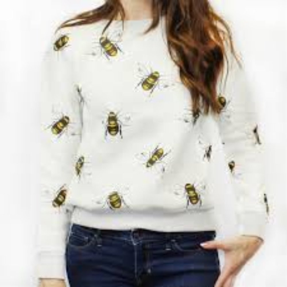 Women’s Bee Print Crewneck Sweater - White